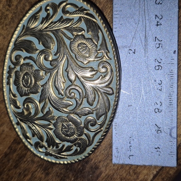 Beautiful Blue & Gold Tone Floral Belt Buckle Women's - Picture 3 of 3